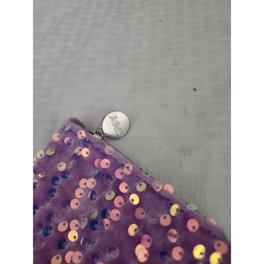 Ipsy Purple Velvet Iridescent Sequin Makeup Bag Glam Bag Zipper Pouch